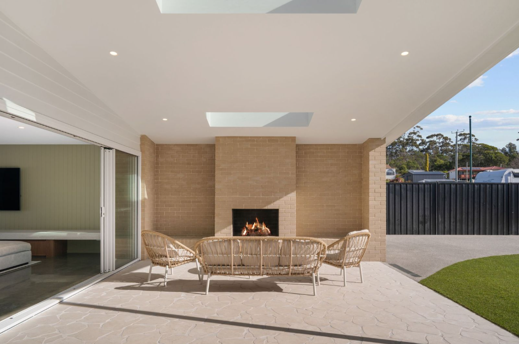 Outdoor fireplace at Coast House Orford
